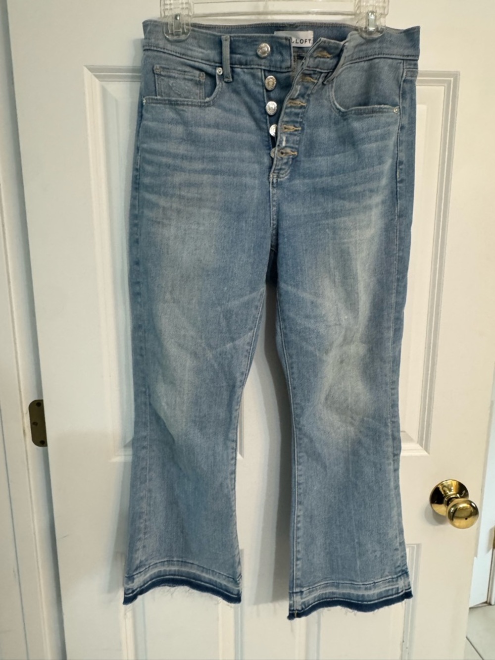 LOFT Light Blue High-Rise Button-Fly Flare Jeans